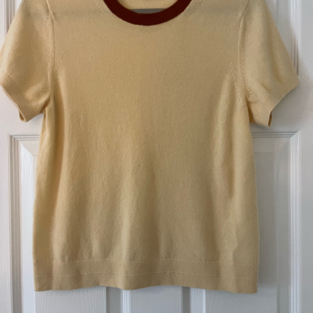 Everlane Cashmere Short-Sleeve Sweater with Brown Collar